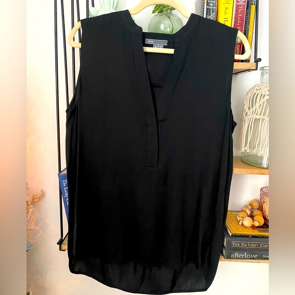 Vince black, silk, high low blouse